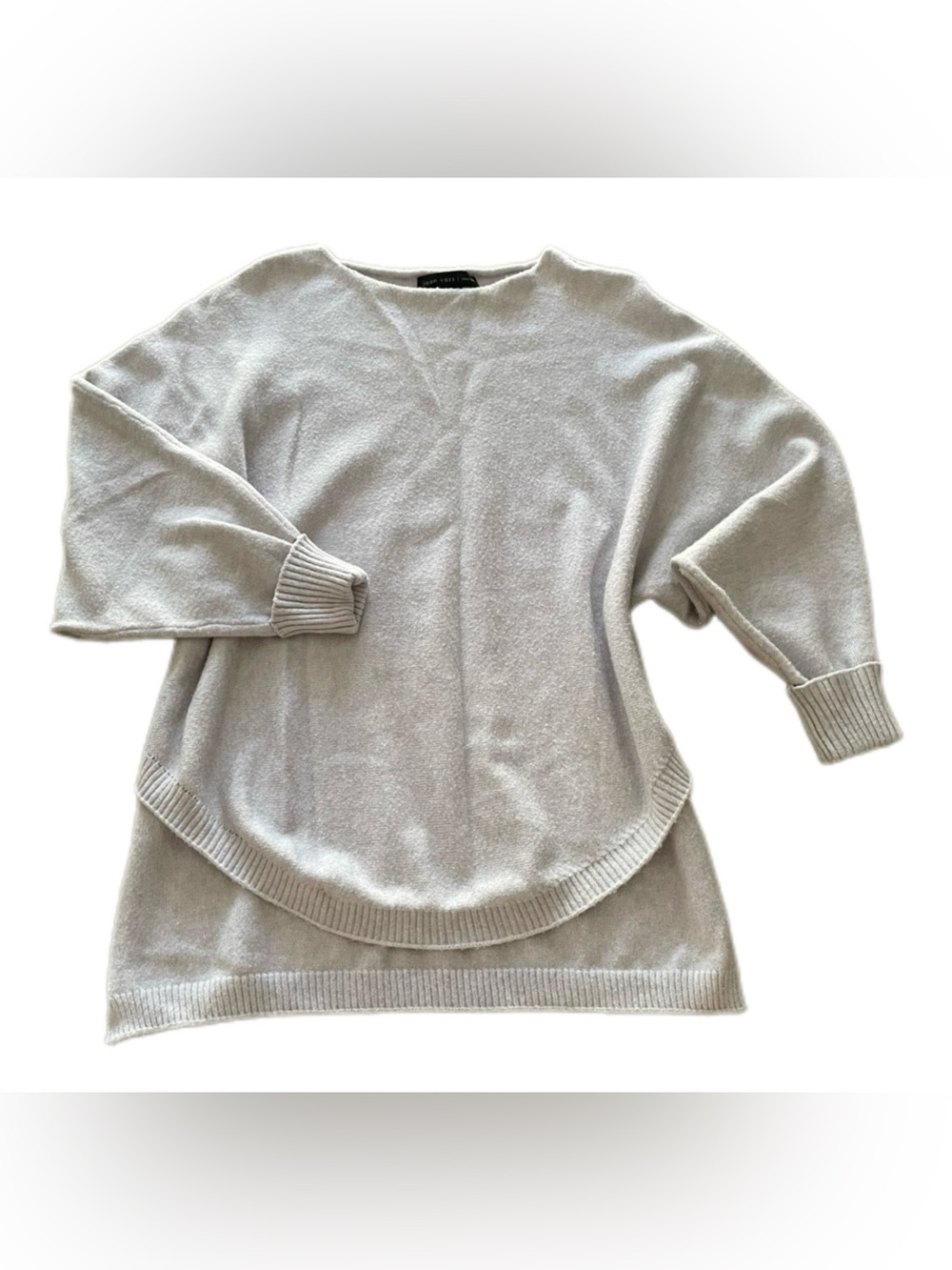 Joan Vass Light Gray Cozy Knit Sweater with 3/4 Cuffed Sleeves - S